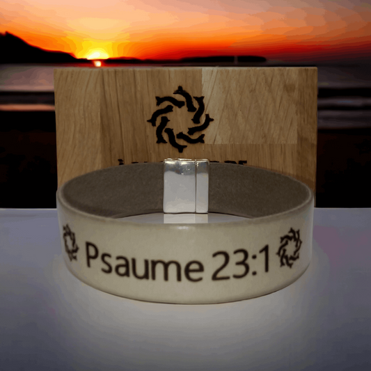 Bracelet en cuir premium couleur gris Psaume 23:1