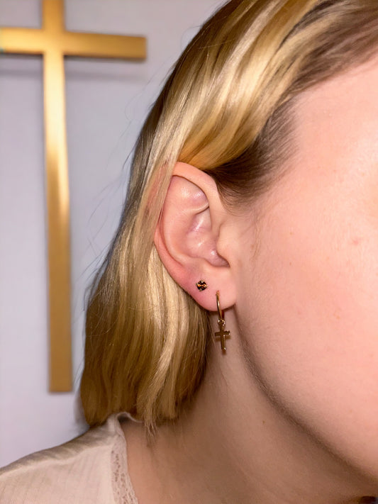 Grace Divine gold-plated cross hoop earrings